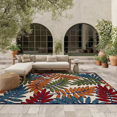 Nourison Aloha Leaf Print Vibrant Indoor/Outdoor Area Rug