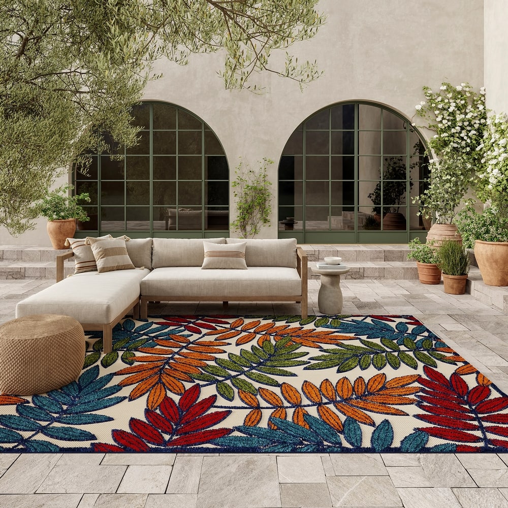 Nourison Aloha Leaf Print Vibrant Indoor/Outdoor Area Rug