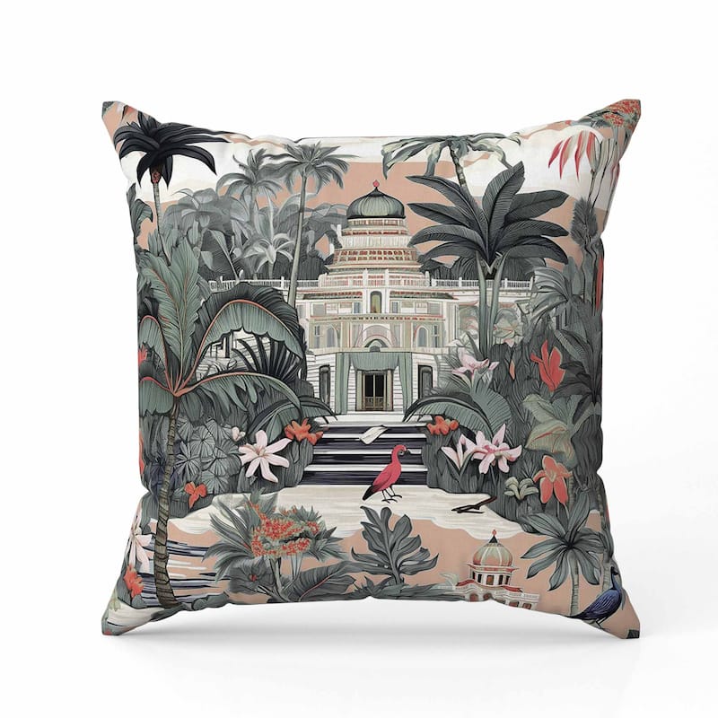 Divine Foliage Indoor/Outdoor Reversible Throw Pillow Green and Pink