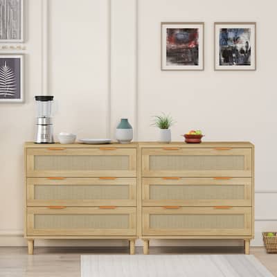 3-Drawers Rattan Storage Cabinet (Set of 2)