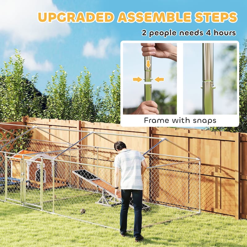 Large Outdoor Dog Kennel with Two-Room Design and Galvanized Steel Frame Waterproof Canopy