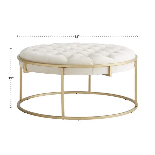 Perdita Gold Finish Velvet Round Tufted Ottoman by iNSPIRE Q Bold