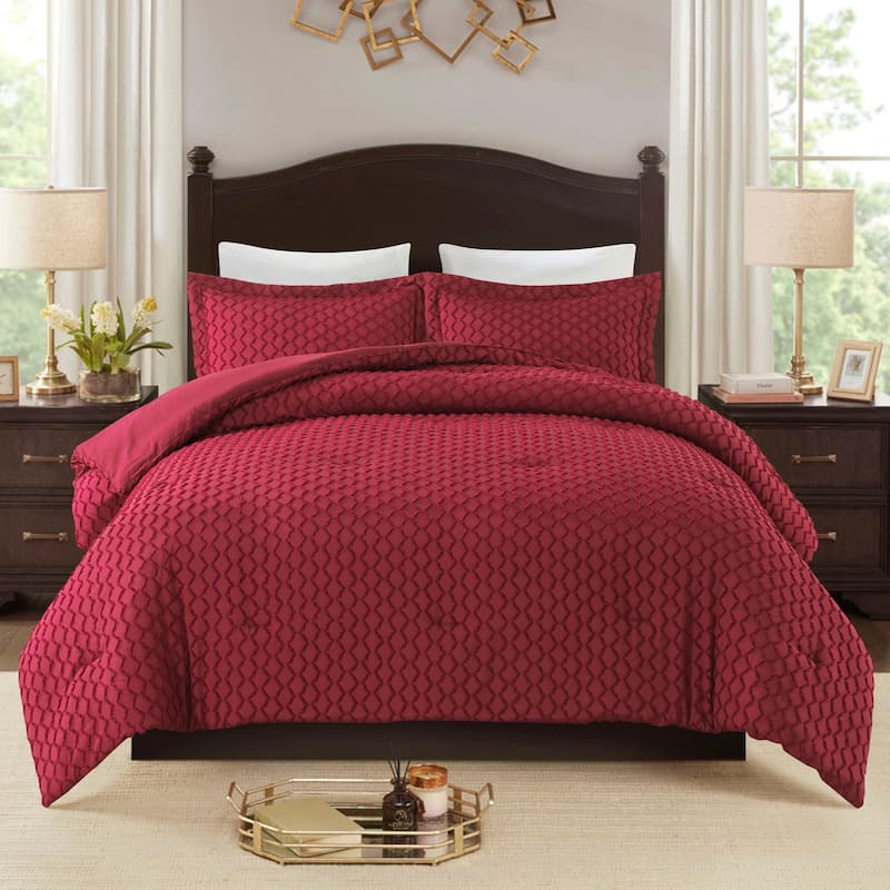 Tufts Accent Shabby Chic Comforter Set for All Season - Burgundy - King