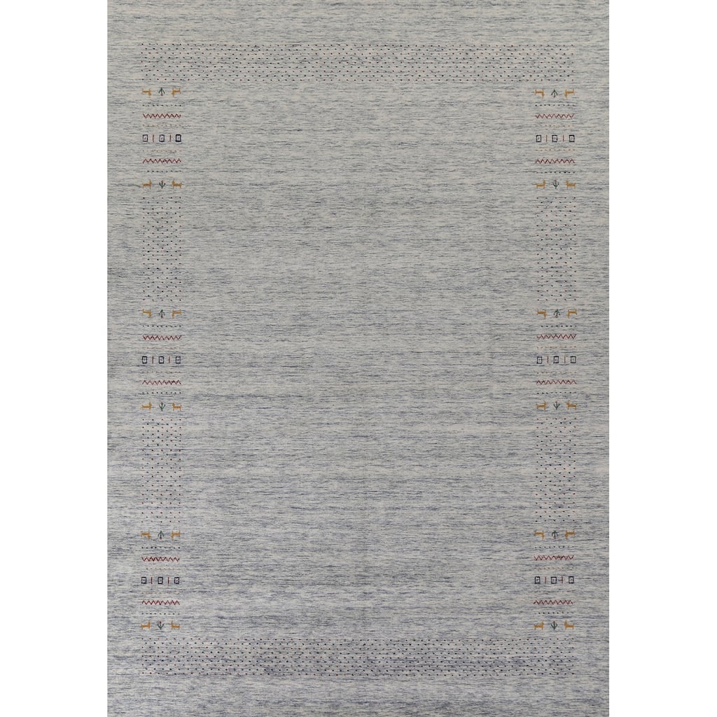 Gabbeh Beige Indian Area Rug Hand-Knotted Wool Carpet - 9'1"x 11'10"