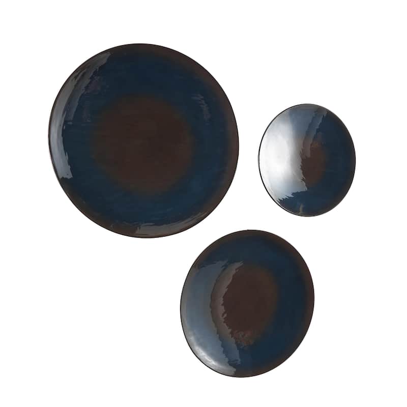 Metal Abstract 3D Circular Disk Home Wall Decor - Set of 3 Gold, Dark Blue, White - Roche River Decor