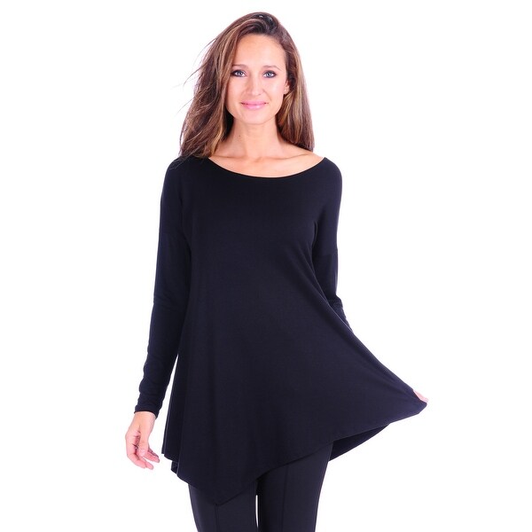 Simply Ravishing Women's Assymetrical Front/Back Handkerchief Hem Long Sleeve Tunic Top