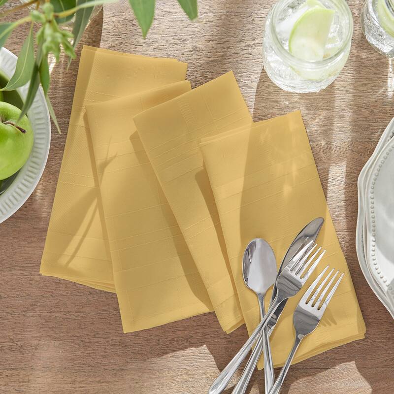 Elrene Elegance Plaid Damask Fabric Set of 4 Napkins - 17" w x 17" l - ribbon gold