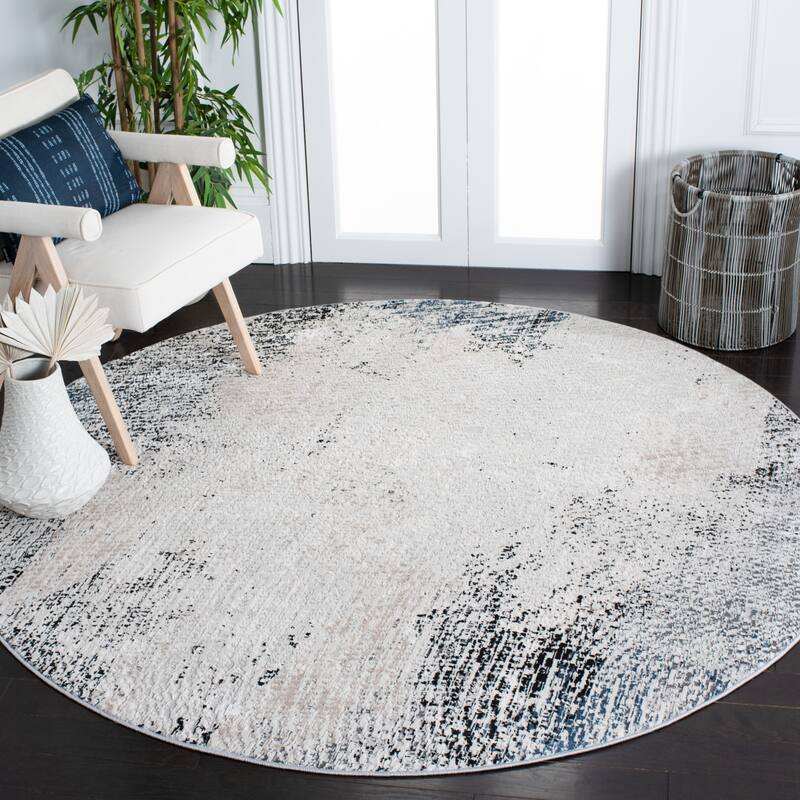 SAFAVIEH Invista Leticia Modern Abstract Rug - 6'7" Round - Ivory/Grey