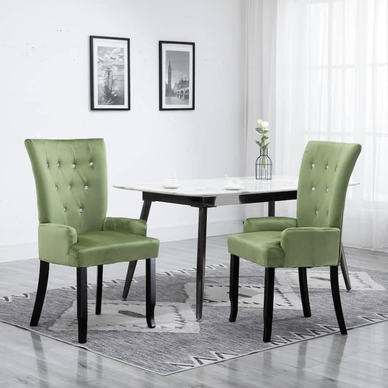 vidaXL Dining Chairs High Back Kitchen Side Chair for Home Dining Room Velvet - 21.3" x 22" x 41.7" - Set of 2 - Light green