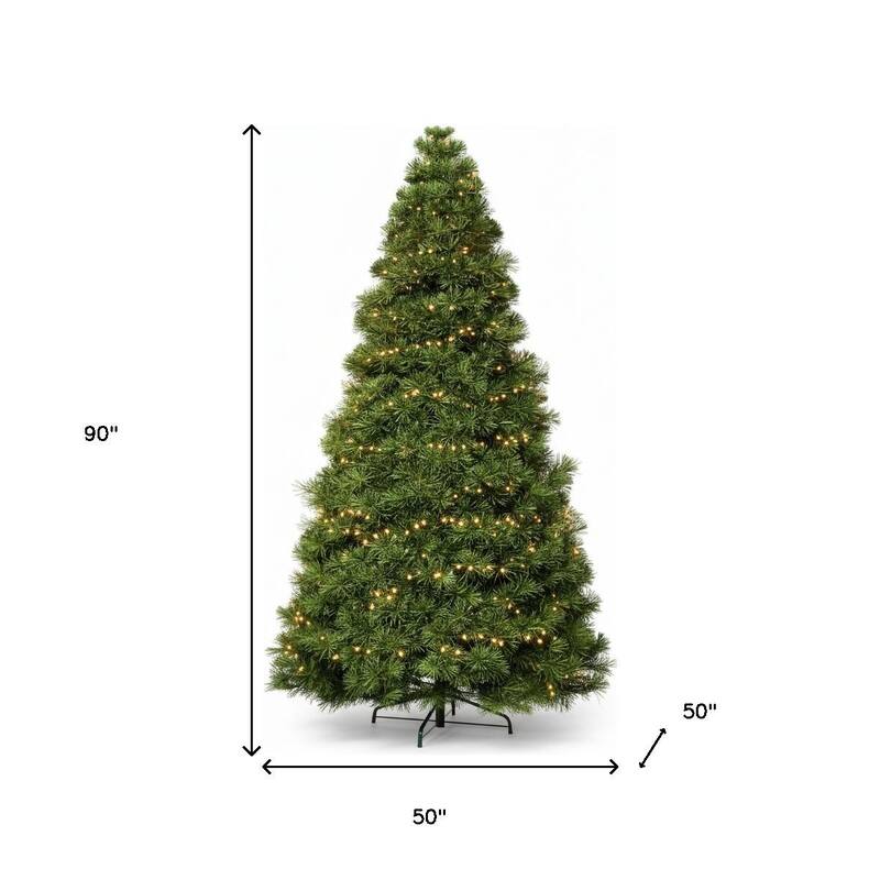 HomeRoots 7.5' Pre Lit Full Spruce Christmas Tree - Green - 50.00 in. x 90.00 in. x 50.00 in.