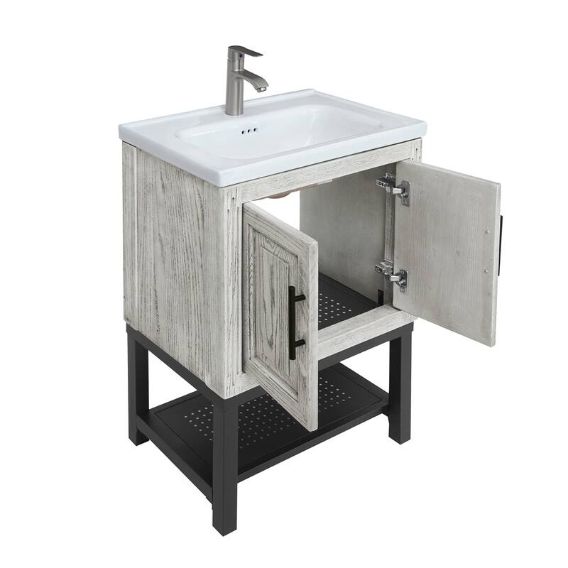 24" Bathroom Vanity with White Ceramic Sink & Hot and Cold Faucet