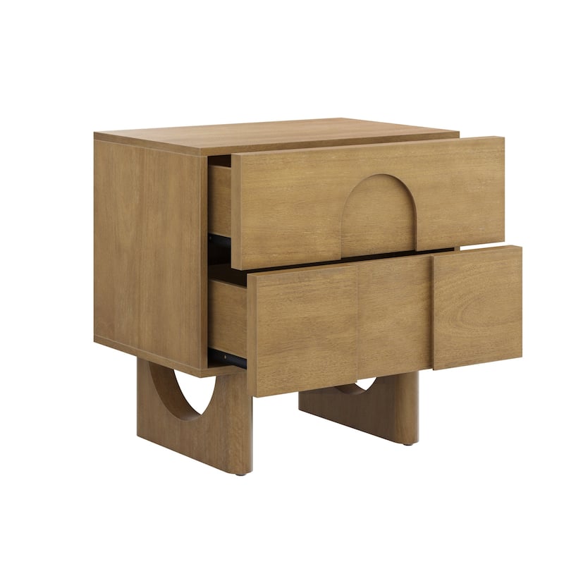 Jett Mid Century Modern Nightstand, Wooden Bedside Table with Drawers and Arched Door Cutout