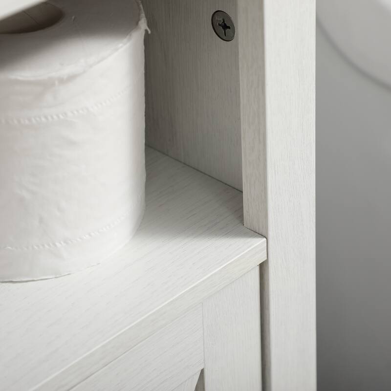 Farmhouse Pedestal Sink Cabinet, Compact Bathroom Storage with Double Doors, Open Shelf, U-Shaped Design
