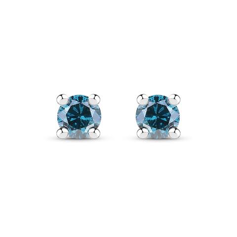 0.17 Carat Genuine Blue Diamond .925 Sterling Silver Earrings
