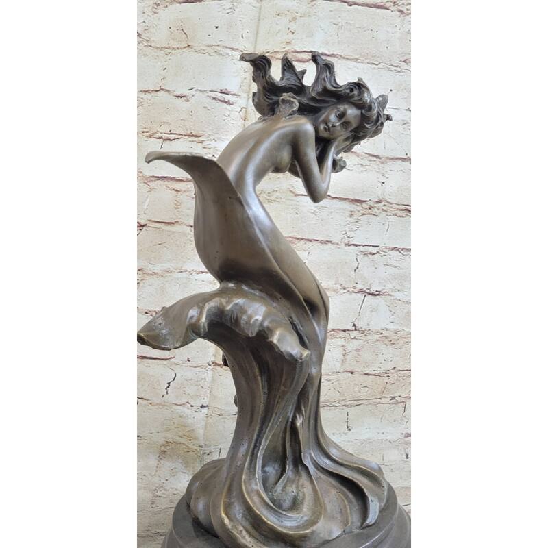 Water Goddess Mermaid Girl In Ocean Waves Nautical Bronze Figure Statue Sculpture