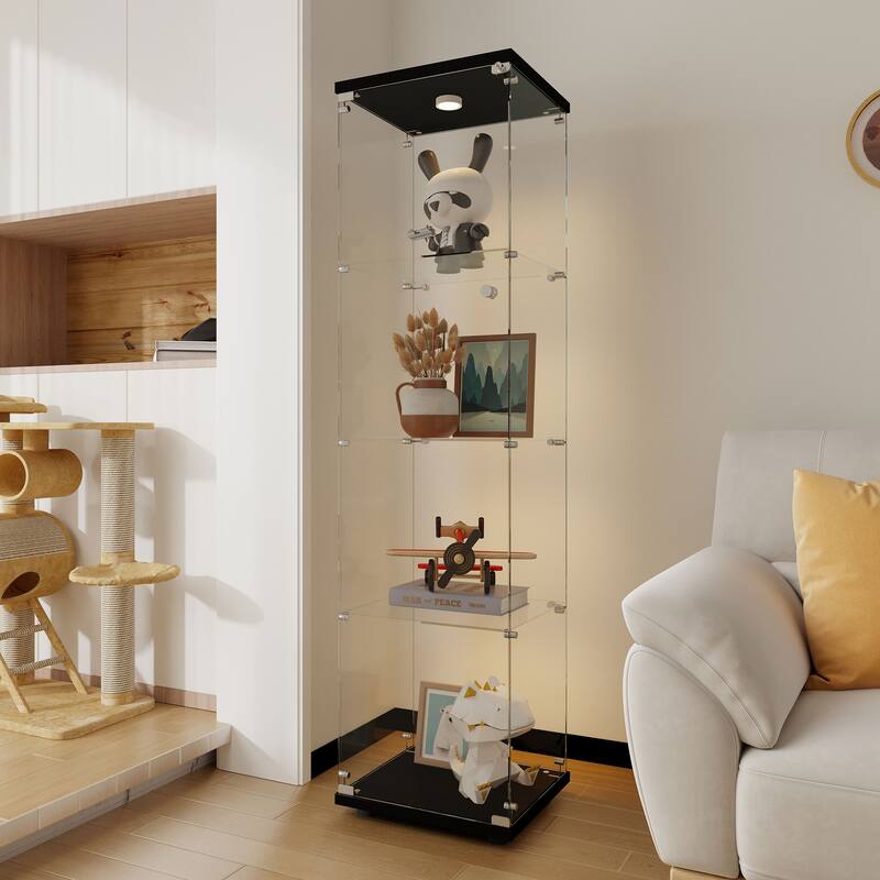 Tempered Glass Cabinet,Wine Cabinet,storage Cabinet,File Cabinet,with Battery-powered paipai light,Adjustable Floor Feet