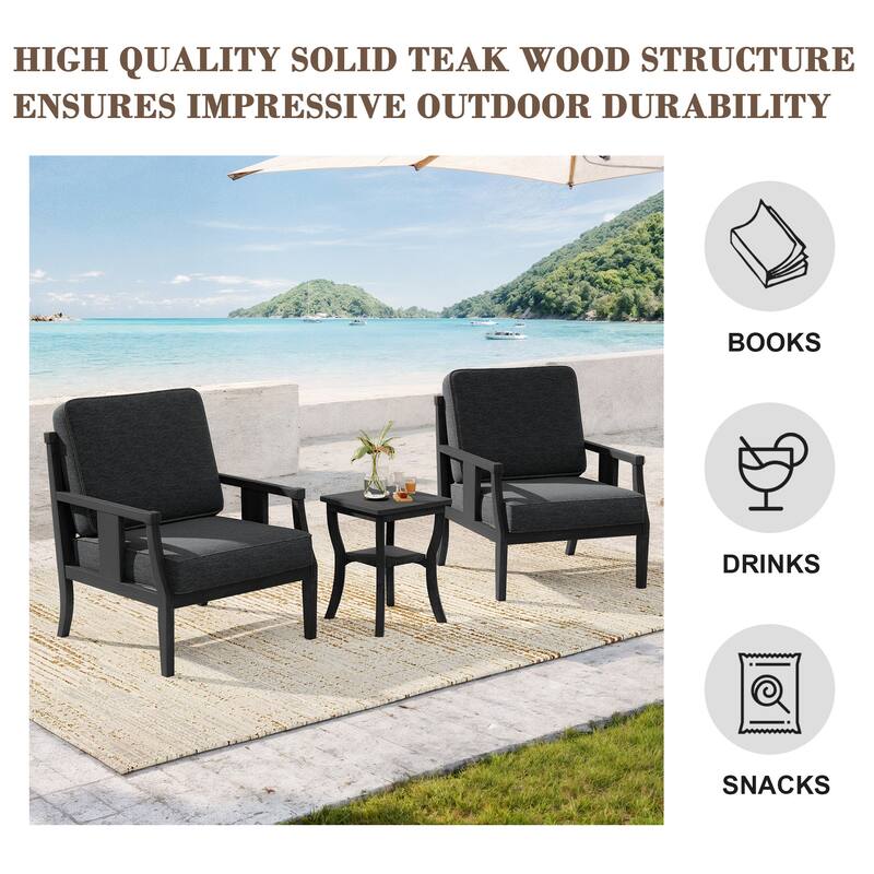 Wood Patio Bistro Set with Water-Resistant Cushions(Set of 3)