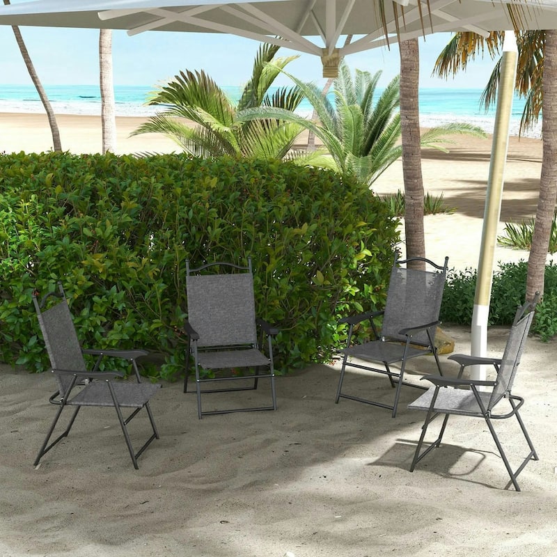 4-Piece Folding Camping Chair Set, Mesh Seats, Armrests for Lawn Patio