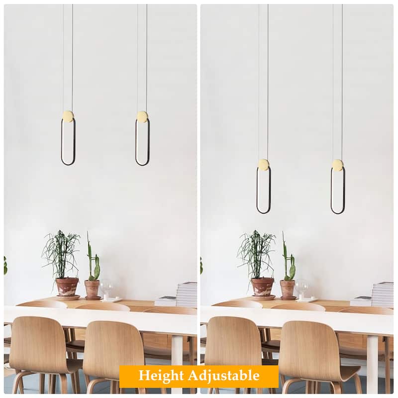 7-Watt 1-Light Black Elliptical Shade Integrated LED Pendant Light, Classic Semi Flush Mount Chandelier for Dining Room