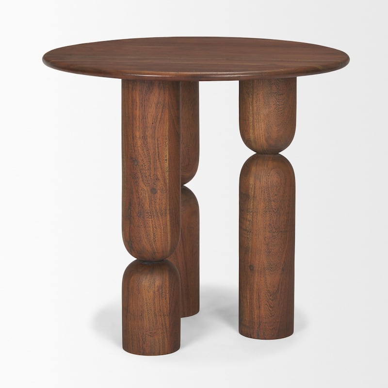 Sonel Pedestal Medium Dark Brown / Matte Black Acacia Wood Foyer Table -  35.0L x 4.5W x 35.0H