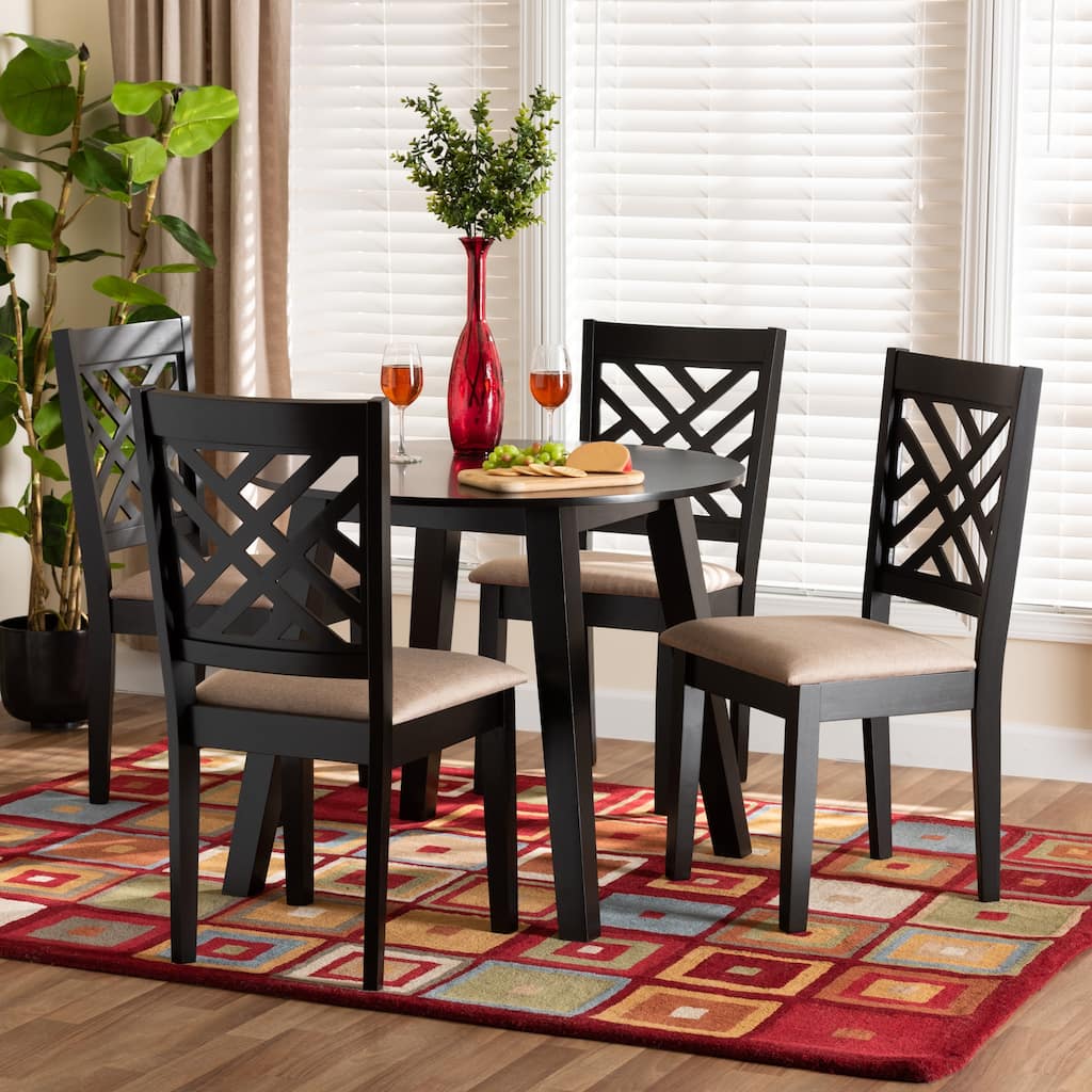 Ellie Modern Beige Fabric and Dark Brown Finished Wood 5-Piece Dining Set