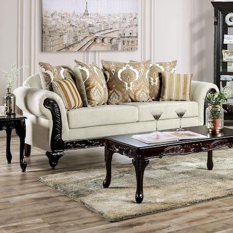 Furniture of America Brondon Traditional Cream Chenille Sofa