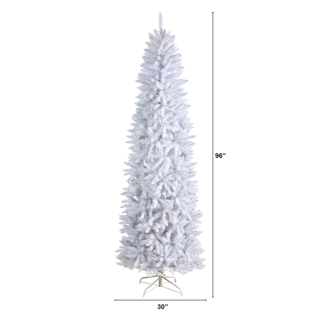 8ft. Slim White Artificial Christmas Tree with 1348 Branches - Elegant Seasonal Holiday X-Mas Glow