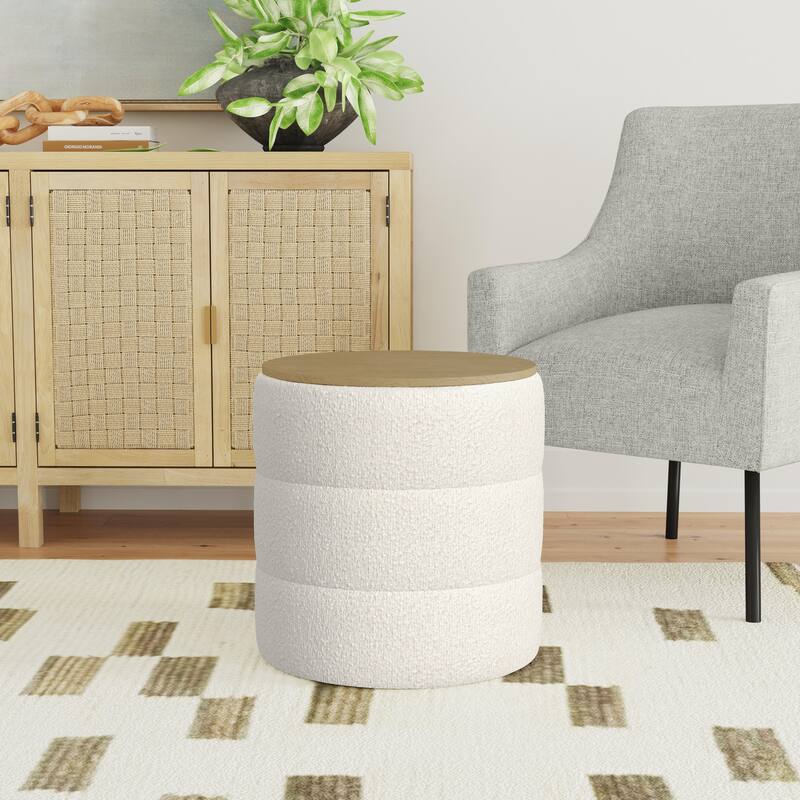HomePop Channeled Storage Ottoman with Tray Top - Cream Boucle