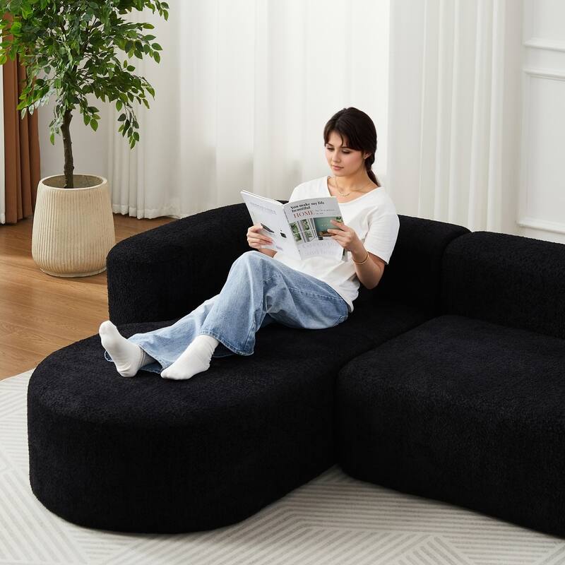 109.4" L-Shaped Chenille Boneless Sectional Sofa with Two Throw Pillows