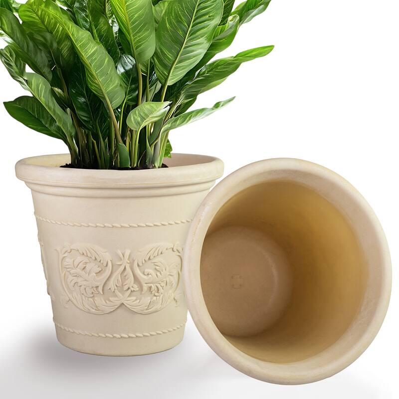 Arabella Outdoor Flower Pot Planter - Beige - 20-Inch - 2-Pack