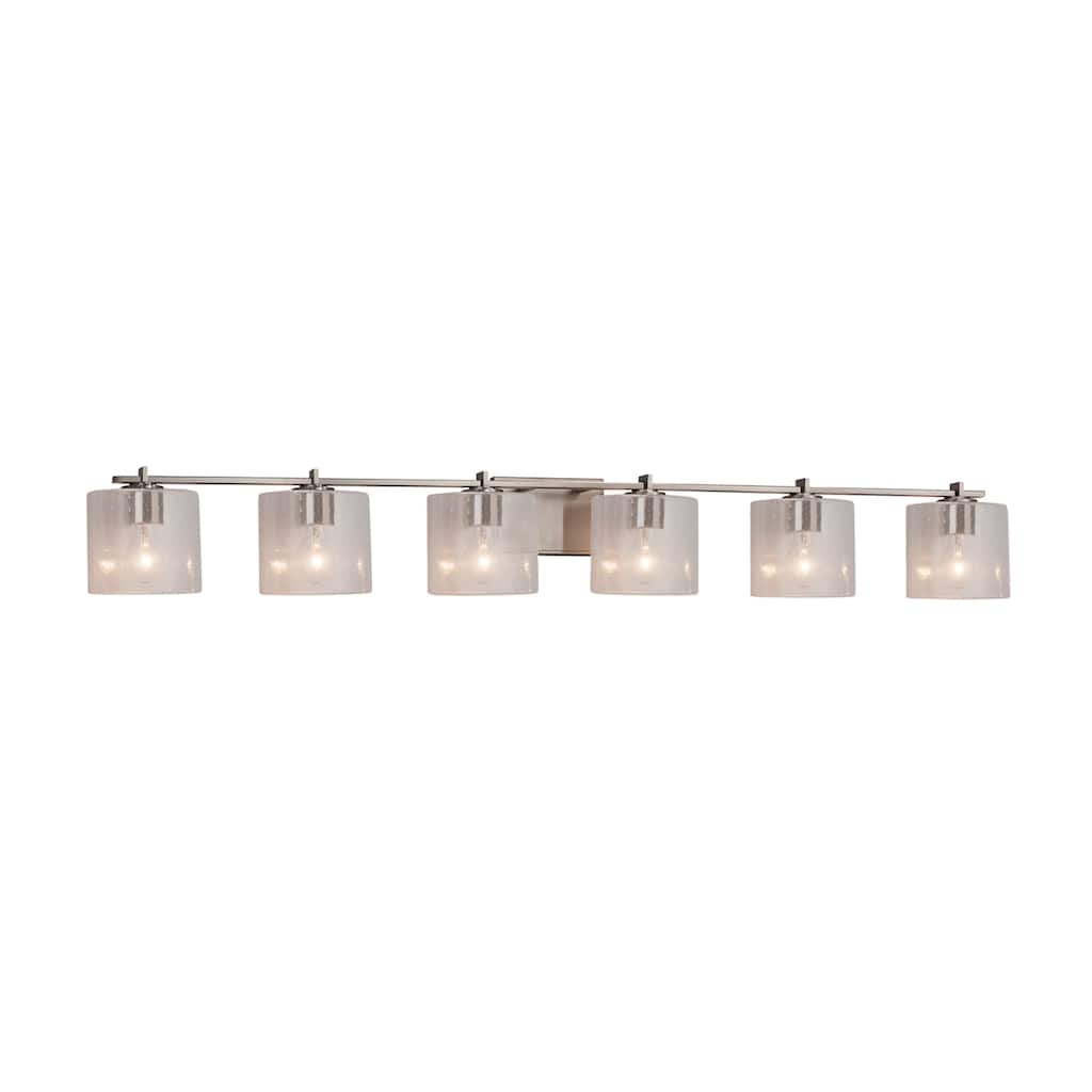 Justice Design Fusion Era 6-light Brushed Nickel Bath Bar, Seeded Oval Shade