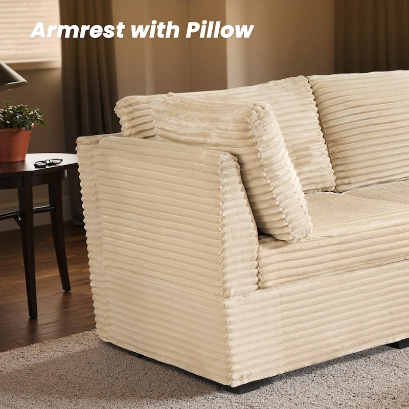 HOOOWOOO Modular Plush Corduroy Fabric Couch with Ottoman