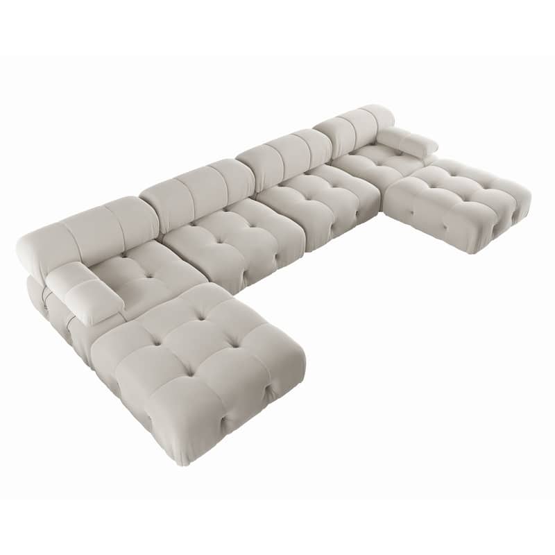 138" Convertible Modular Sectional Sofa, U-Shaped Minimalist Velvet Sofas Couches