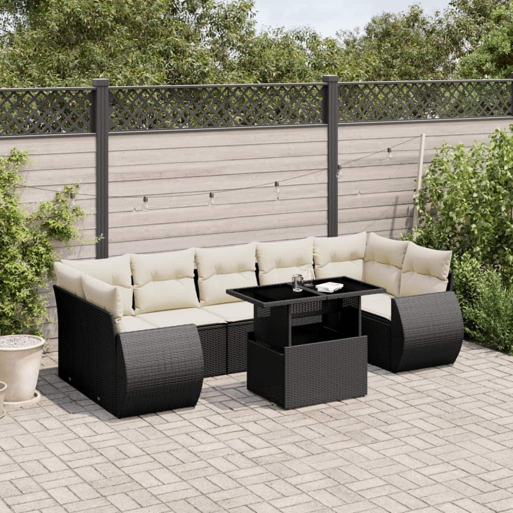vidaXL Patio Sofa Set with Cushions Outdoor Furniture 8 Piece Poly Rattan - 24.4 x 24.4 x 27.2