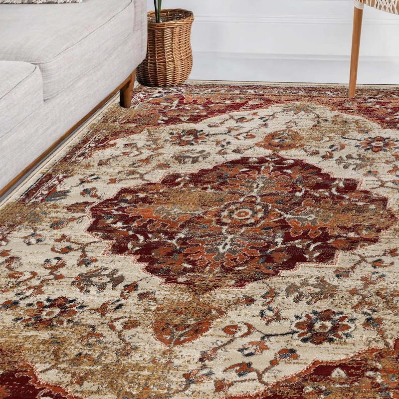 Traditional Floral Medallion Indoor Runner or Area Rug by Superior