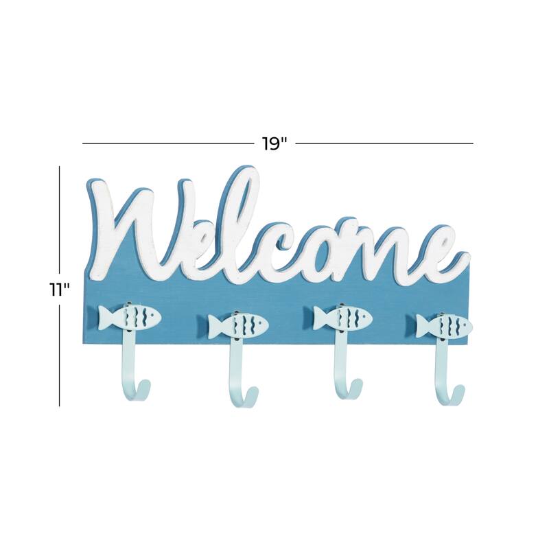 Blue Wood Coastal Wall Hook 11 x 19 x 2 - 19 x 2 x 11