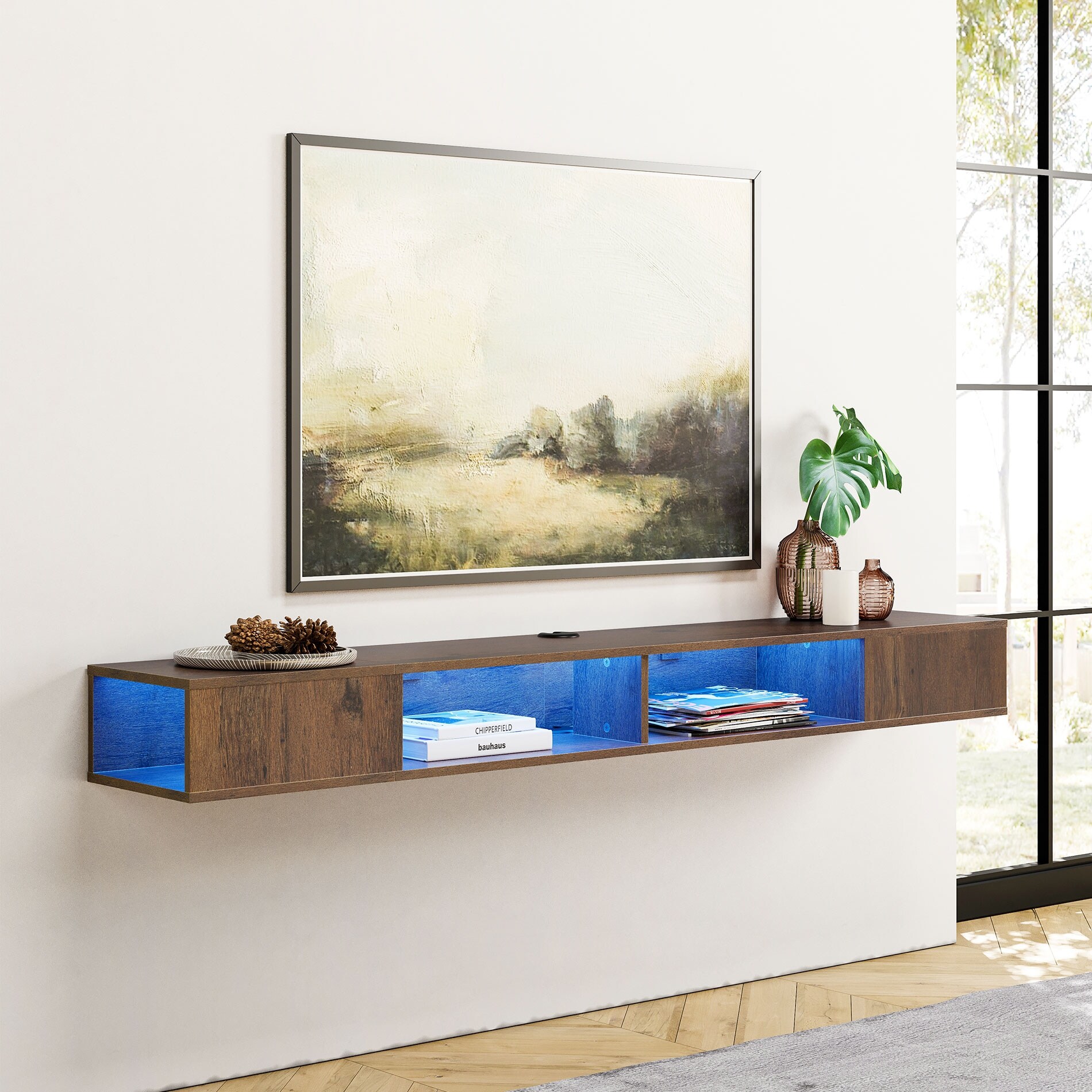 Rustic floating tv stand sales
