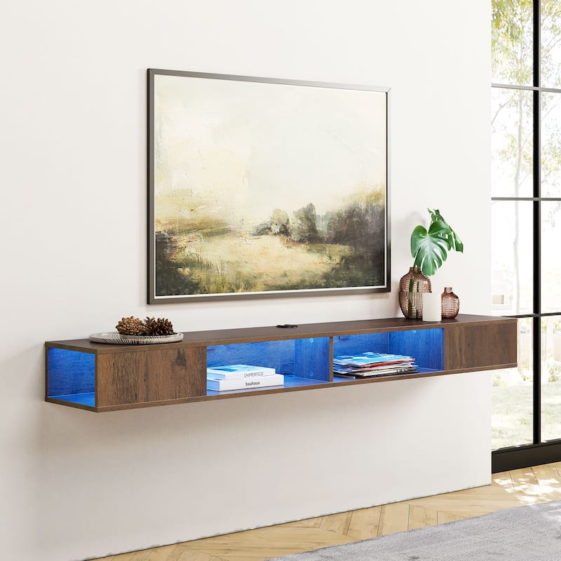 Floating Wall Mounted TV Stand with Storage, 70 Inch