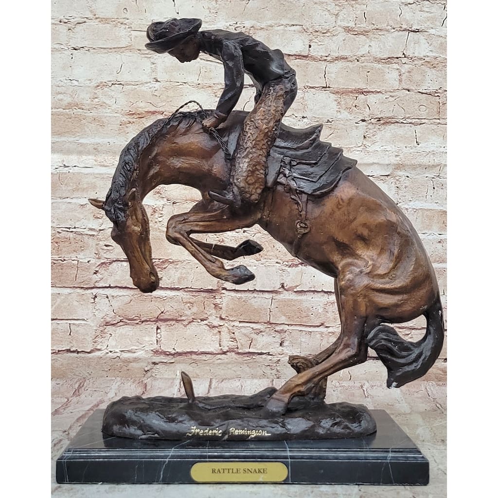 Frederic Remington RattleImitative snake Rearing Horse Western Bronze Sculpture Statue 18 Inches X 16 Inches