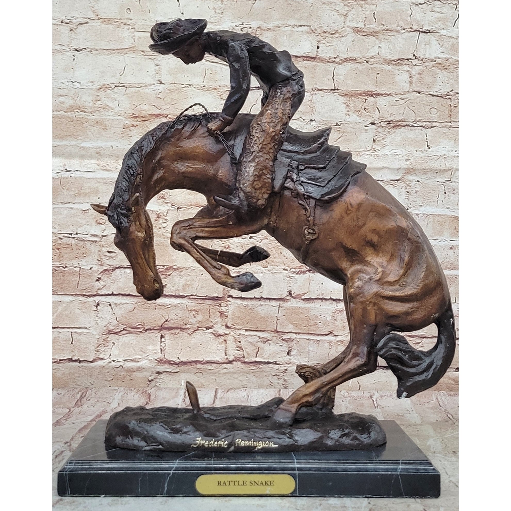 Frederic Remington RattleImitative snake Rearing Horse Western Bronze Sculpture Statue 18 Inches X 16 Inches