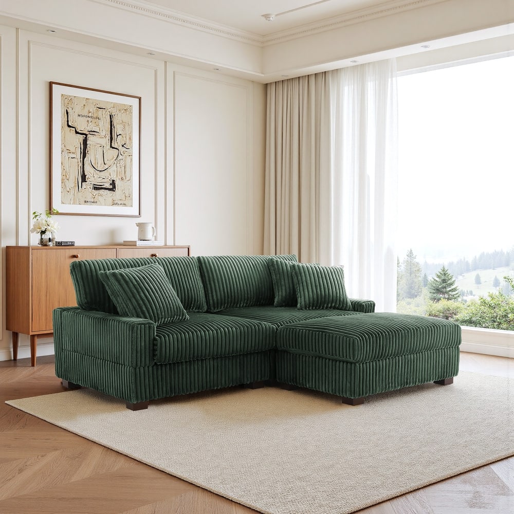 Modular Armchair and Ottoman Set with Adjustable Headrest, Flannel Upholstery