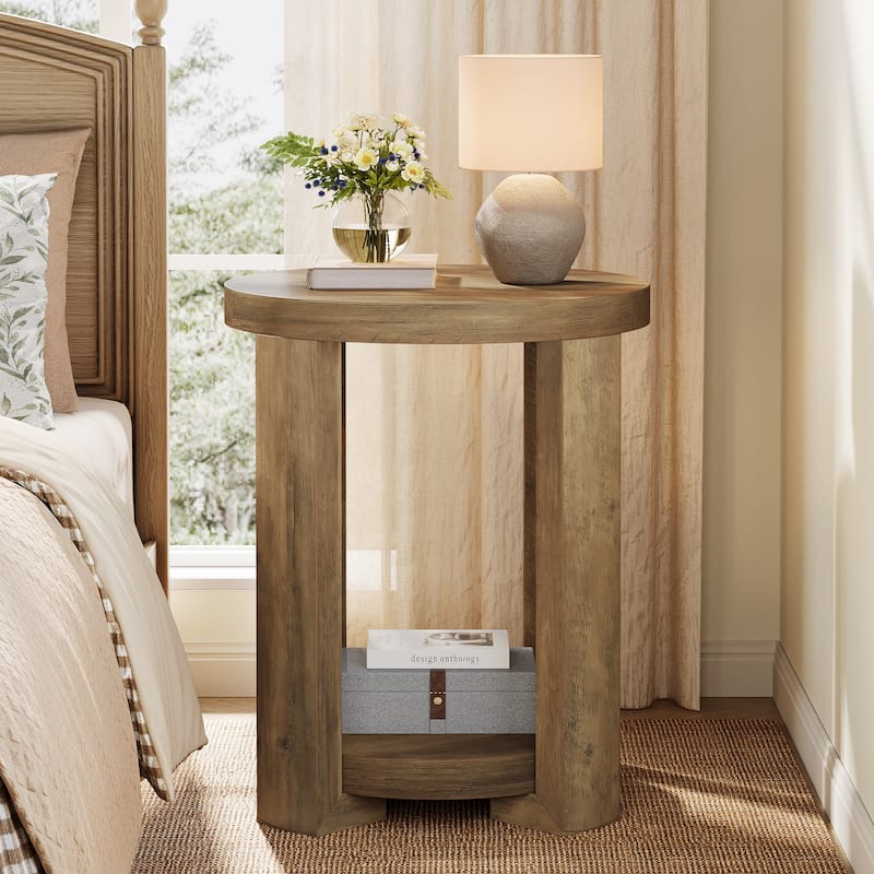 Round End Side Table, Small Bedside Accent Furniture for Living Room