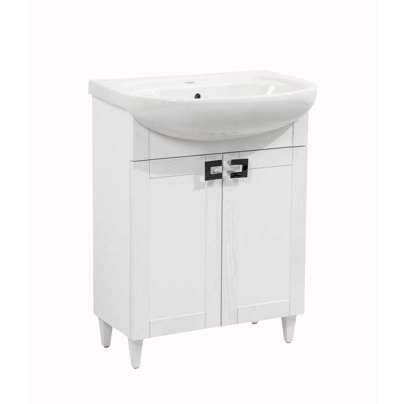 Modern Free standing Bathroom Vanity with Washbasin Woodmix White Matte Non-Toxic MDF-26"-No Mirror - White - 38" (26+12)-no Mirror - Matte
