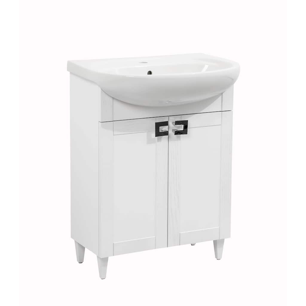 Modern Free standing Bathroom Vanity with Washbasin Woodmix White Matte Non-Toxic MDF-26"-Olimpia White Matte 26"
