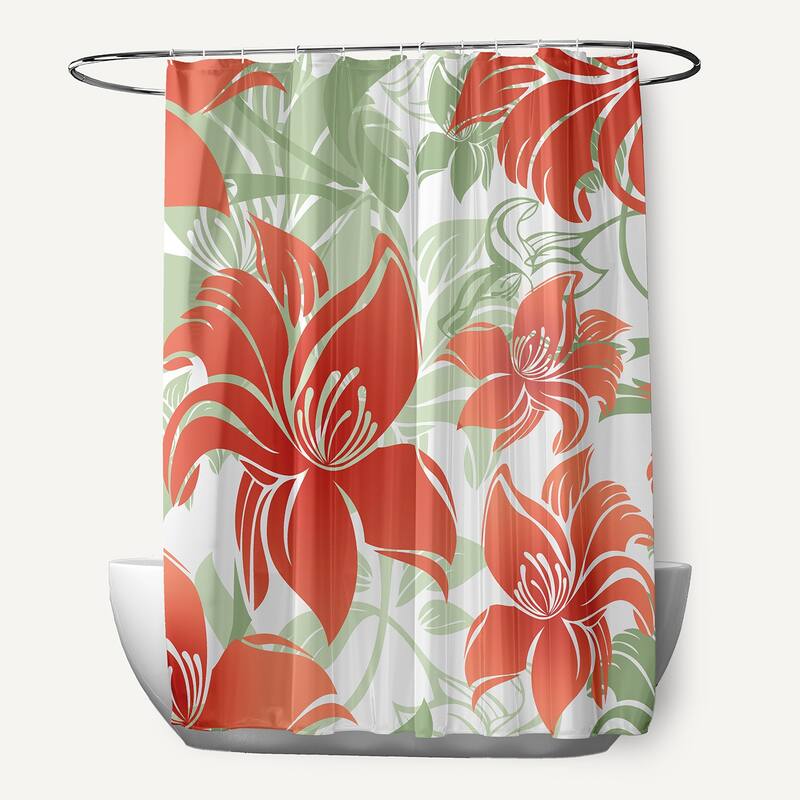 Tree Mallow, Floral Print Shower Curtain - Orange