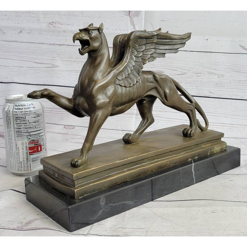 Welsh Dragon Griffin Mythological Creature Bronze Metal Statue Sculpture On Marble Base 9 Inches X 13 Inches