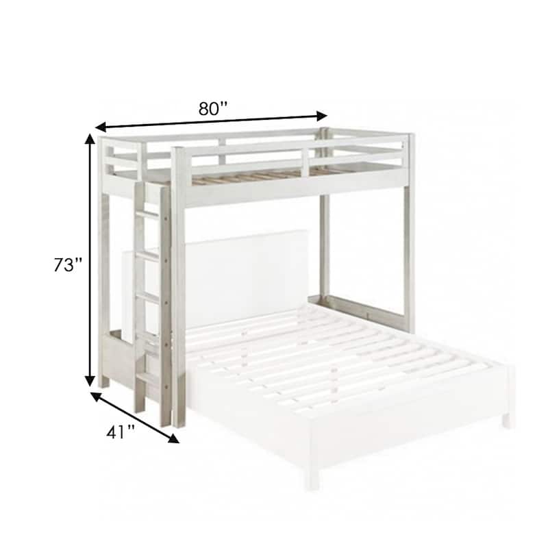 Twin Loft Bed with 1 Queen Bed and Fixed Ladder, White