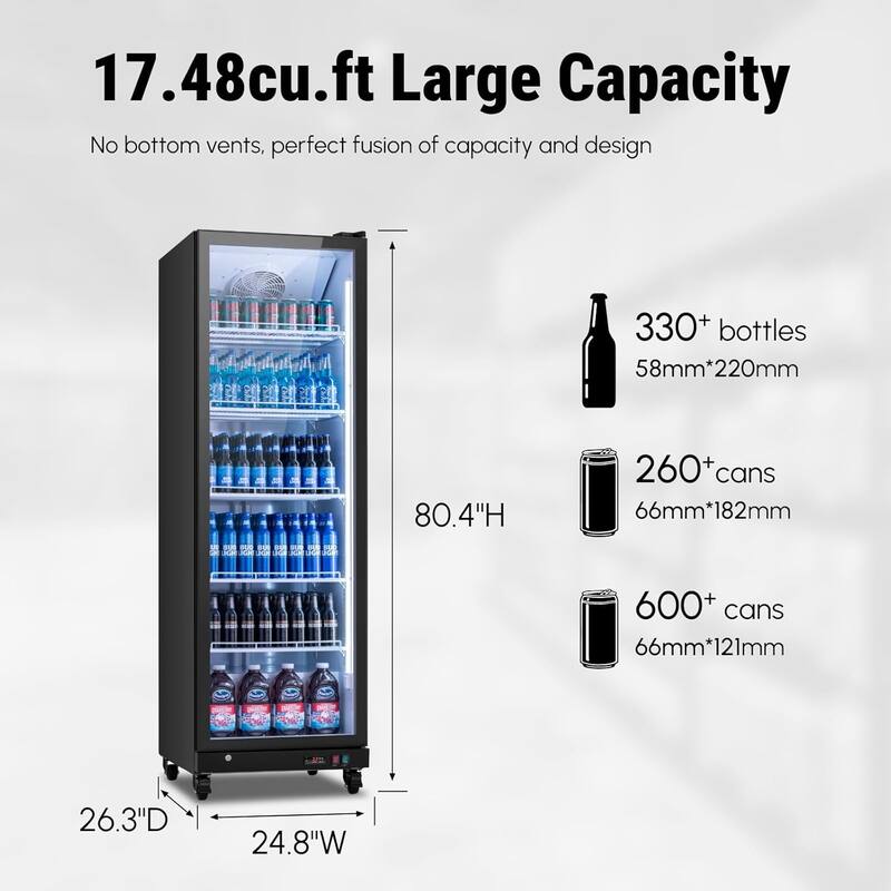 Yeego 17.48 cu.ft Commercial Beverage Display Cooler Refrigerator - 17.48 cu.ft