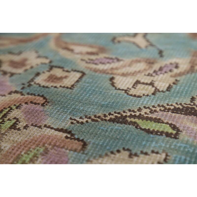 All-Over Blue Floral Tabriz Persian Area Rug Hand-Knotted Wool Carpet - 6'9"x 9'8"