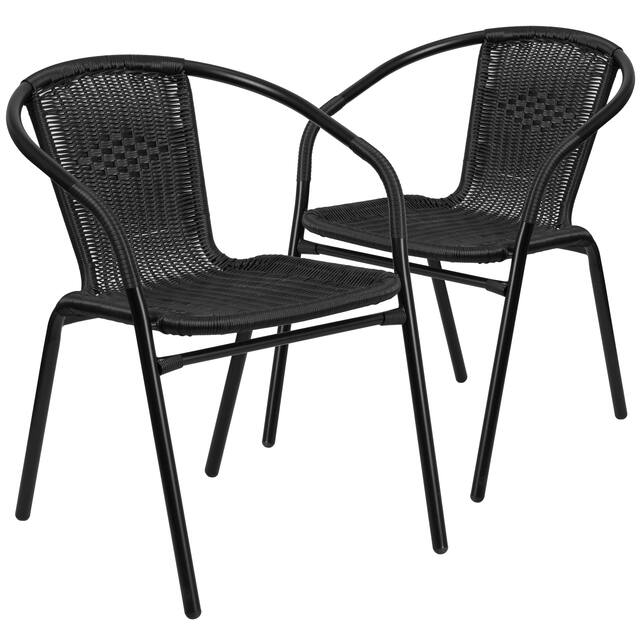 Rattan Indoor/Outdoor Restaurant Stack Chairs (Set of 2) - Black
